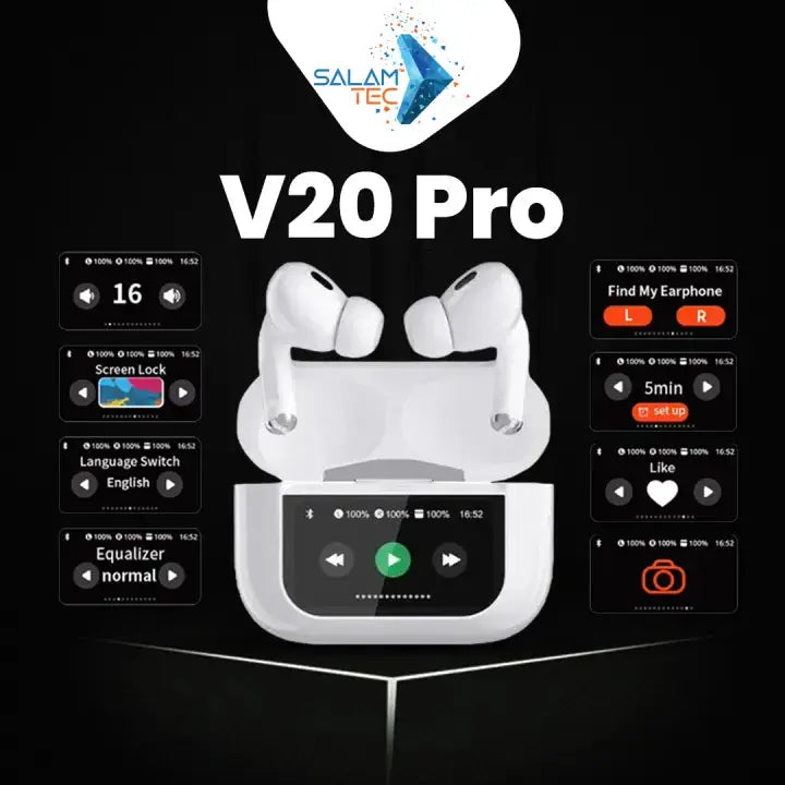 V20 Pro Touch Screen LED ANC Earbuds – Premium Wireless Sound